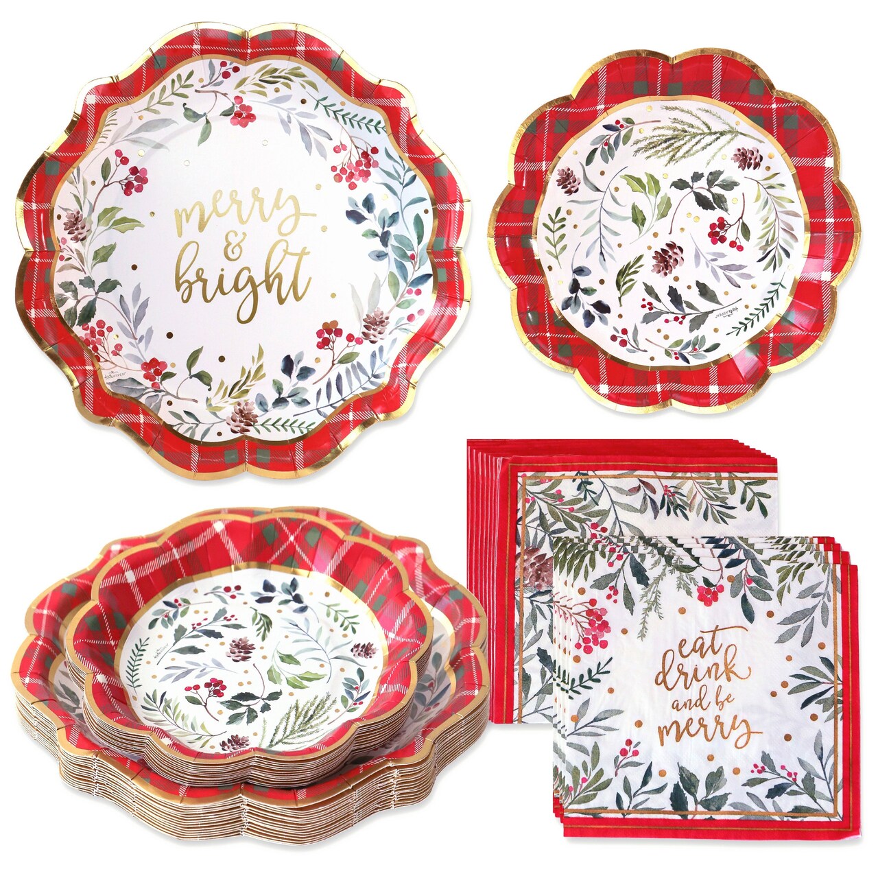 Kate Aspen Christmas Tableware Set - 7” Plate (set of 16), 9” Plate (set of 16), and Napkin (set of 30)